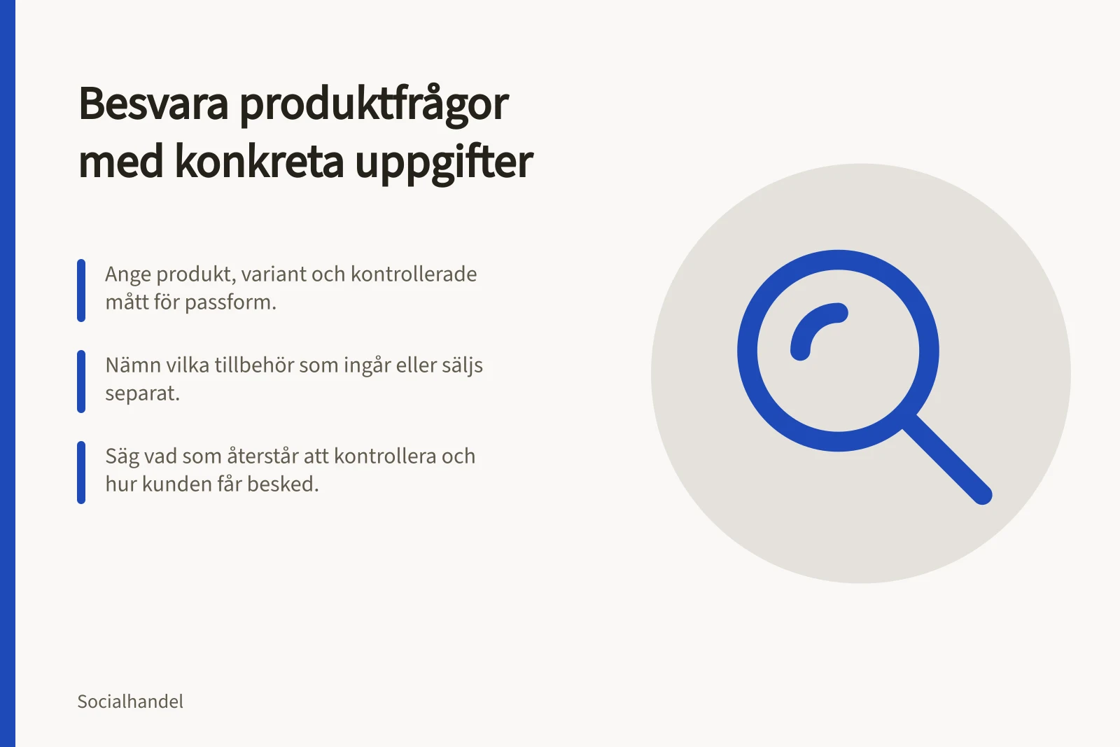 Besvara produktfrågor med konkreta uppgifter: Ange produkt, variant och kontrollerade mått för passform.; Nämn vilka tillbehör som ingår eller säljs separat.; Säg vad som återstår att kontrollera och hur kunden får besked.